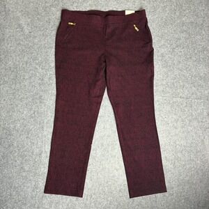 Anne Klein Womens Size Large Slim Ankle Pants Burgundy Black Herringbone Pull On